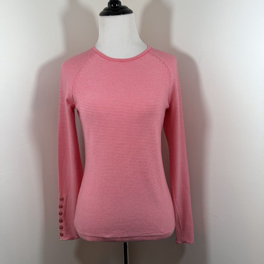 J.McLaughlin Janie Sweater Top XS Coral Cotton Blend Button Cuff Women's Preppy